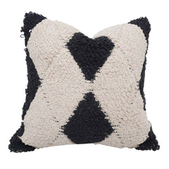 Hand Tufted Cotton Cushion Cover 45x45 cm | Black & Ivory Geometric Pattern | Soft Decorative Throw Pillow Cover | Hidden Zipper | Modern Boho Home Décor