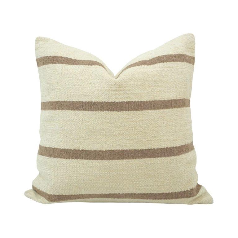 Handmade Cotton Striped Cushion Cover 45x45 cm | Beige & Natural Woven Throw Pillow Cover | Modern Farmhouse Décor
