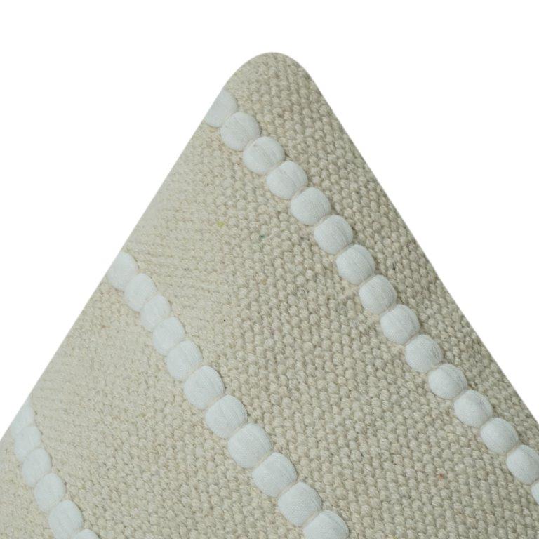 Textured Striped Cotton Cushion Cover with Tufted Dots – Beige Minimalist Decorative Pillow Cover (18x18 Inch) - Bulk manufacturer & supplier from Panipat, India