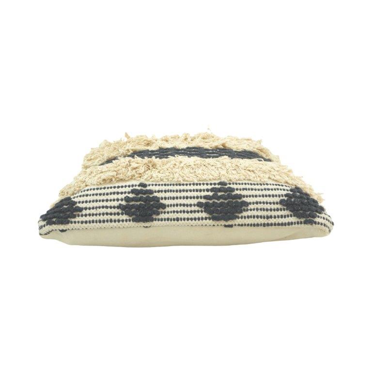 Handwoven Fringe Cotton Cushion Cover | Boho Textured Black & Natural Pillow Cover | 45x45 cm - Bulk manufacturer & supplier from Panipat, India