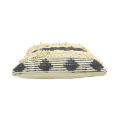 Handwoven Fringe Cotton Cushion Cover | Boho Textured Black & Natural Pillow Cover | 45x45 cm