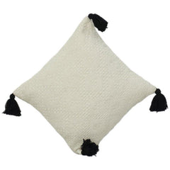 Handmade Textured Cotton Cushion Cover with Tassels – 45x45 cm | Minimal Boho Decorative Pillow