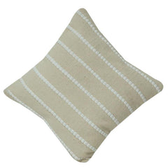 Textured Striped Cotton Cushion Cover with Tufted Dots – Beige Minimalist Decorative Pillow Cover (18x18 Inch)