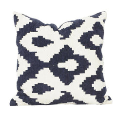 Navy Blue Ikat Jacquard Cushion Cover 45x45 cm | Geometric Woven Throw Pillow Case | Modern Boho Décor