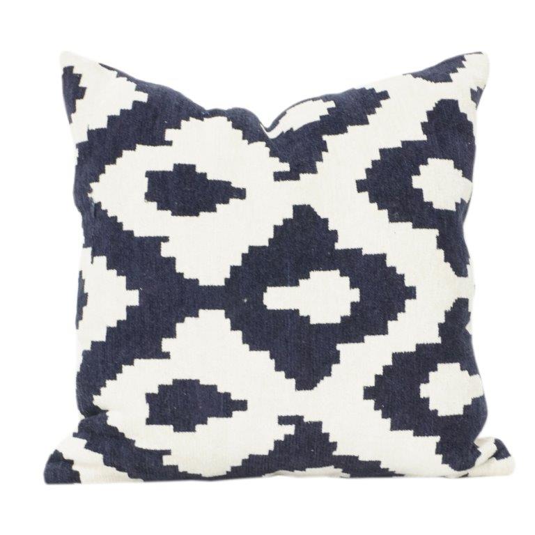 Navy Blue Ikat Jacquard Cushion Cover 45x45 cm | Geometric Woven Throw Pillow Case | Modern Boho Décor