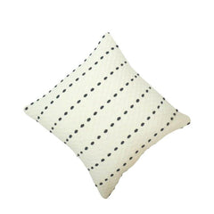 Handmade Cotton Cushion Cover 45x45 cm | Textured Black Dotted Striped Design | Modern Boho Decorative Pillow Cover