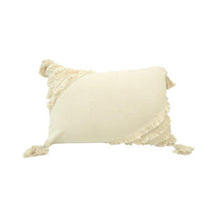 Boho Tassel Cotton Cushion Cover – Off White Textured Decorative Pillow Cover | 45x45 cm