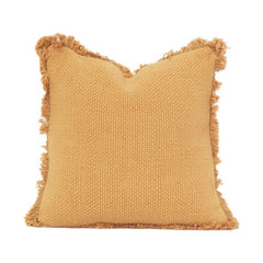 Mustard Textured Cotton Cushion Cover with Fringe Edges | Woven Solid Throw Pillow Cover | Boho Modern Décor | 18x18 Inch