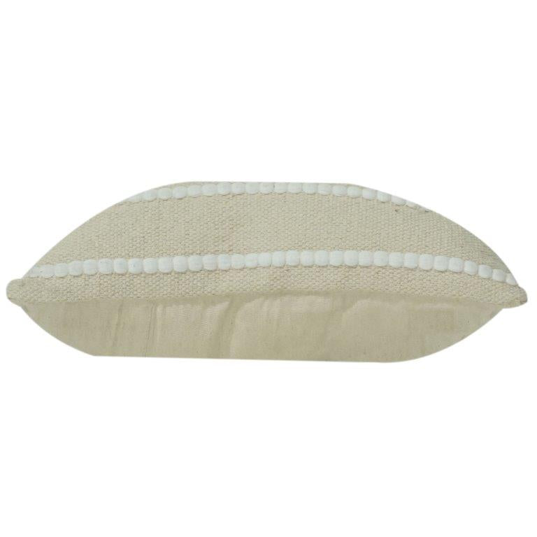 Textured Striped Cotton Cushion Cover with Tufted Dots – Beige Minimalist Decorative Pillow Cover (18x18 Inch) - Bulk manufacturer & supplier from Panipat, India