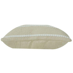 Textured Striped Cotton Cushion Cover with Tufted Dots – Beige Minimalist Decorative Pillow Cover (18x18 Inch)