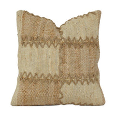 Rustic Handwoven Jute Cushion Cover with Textured Patchwork Design | Natural Boho Throw Pillow Cover | 45x45 cm