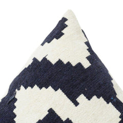 Navy Blue Ikat Jacquard Cushion Cover 45x45 cm | Geometric Woven Throw Pillow Case | Modern Boho Décor