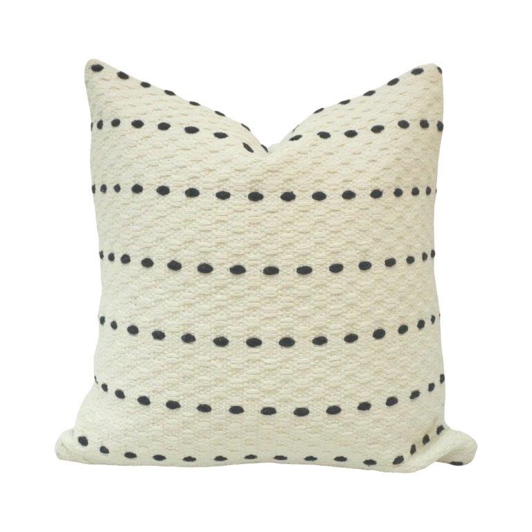 Handmade Cotton Cushion Cover 45x45 cm | Textured Black Dotted Striped Design | Modern Boho Decorative Pillow Cover - Bulk manufacturer & supplier from Panipat, India