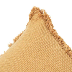 Mustard Textured Cotton Cushion Cover with Fringe Edges | Woven Solid Throw Pillow Cover | Boho Modern Décor | 18x18 Inch