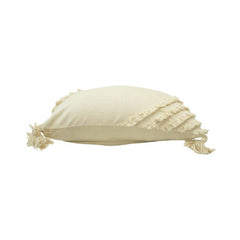 Boho Tassel Cotton Cushion Cover – Off White Textured Decorative Pillow Cover | 45x45 cm