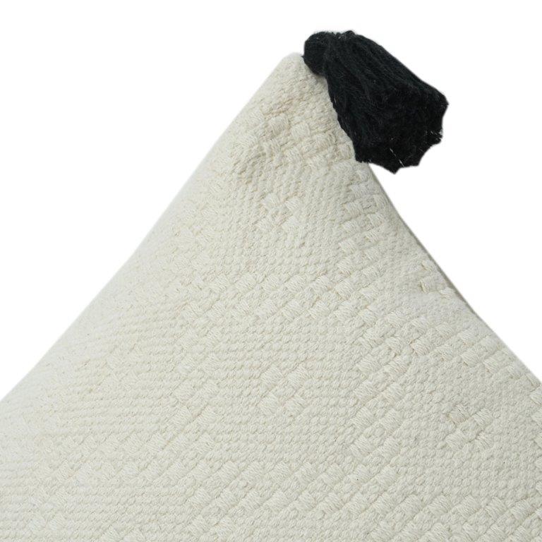 Handmade Textured Cotton Cushion Cover with Tassels – 45x45 cm | Minimal Boho Decorative Pillow