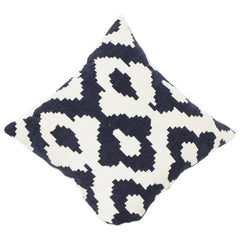 Navy Blue Ikat Jacquard Cushion Cover 45x45 cm | Geometric Woven Throw Pillow Case | Modern Boho Décor