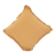 Mustard Textured Cotton Cushion Cover with Fringe Edges | Woven Solid Throw Pillow Cover | Boho Modern Décor | 18x18 Inch