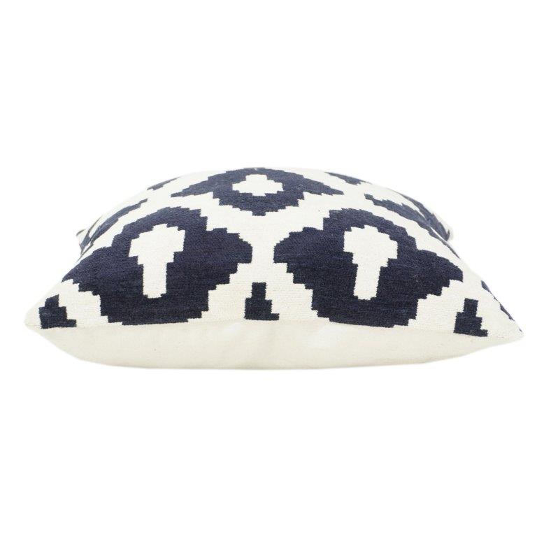 Navy Blue Ikat Jacquard Cushion Cover 45x45 cm | Geometric Woven Throw Pillow Case | Modern Boho Décor