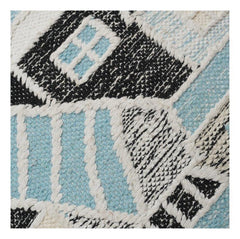 Abstract Geometric Embroidered Cotton Cushion Cover | Modern Architectural Pattern in Black & Aqua | 18x18 Inch Decorative Pillow Case