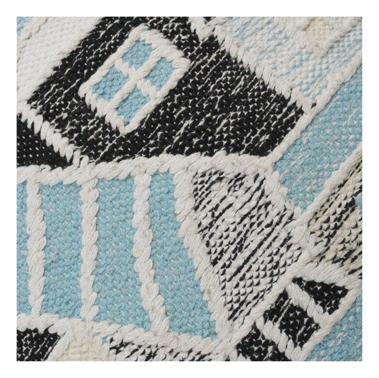 Abstract Geometric Embroidered Cotton Cushion Cover | Modern Architectural Pattern in Black & Aqua | 18x18 Inch Decorative Pillow Case