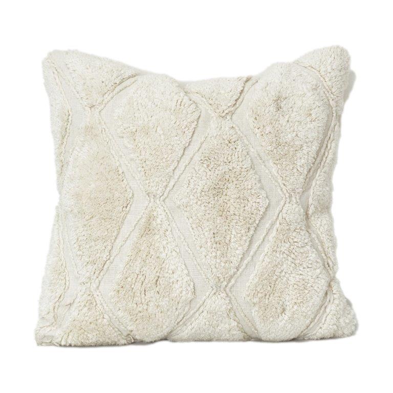 Tufted Cotton Cushion Cover 45x45 cm | Textured Diamond Pattern | Soft Neutral Decorative Pillow Cover with Hidden Zipper