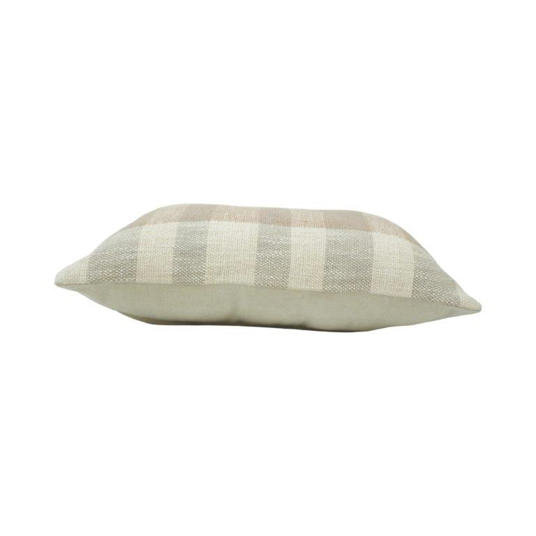Handwoven Checkered Cotton Cushion Cover – Neutral Plaid Design | 35 x 50 cm Lumbar Cushion - Bulk manufacturer & supplier from Panipat, India