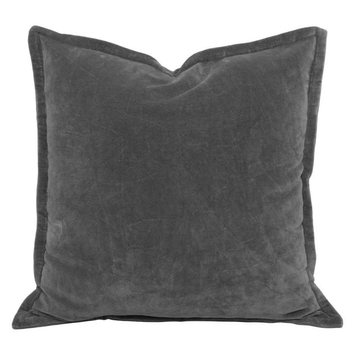 Charcoal Grey Velvet Cotton Cushion Cover – 45 x 45 cm | Solid Textured Accent Cushion Cover