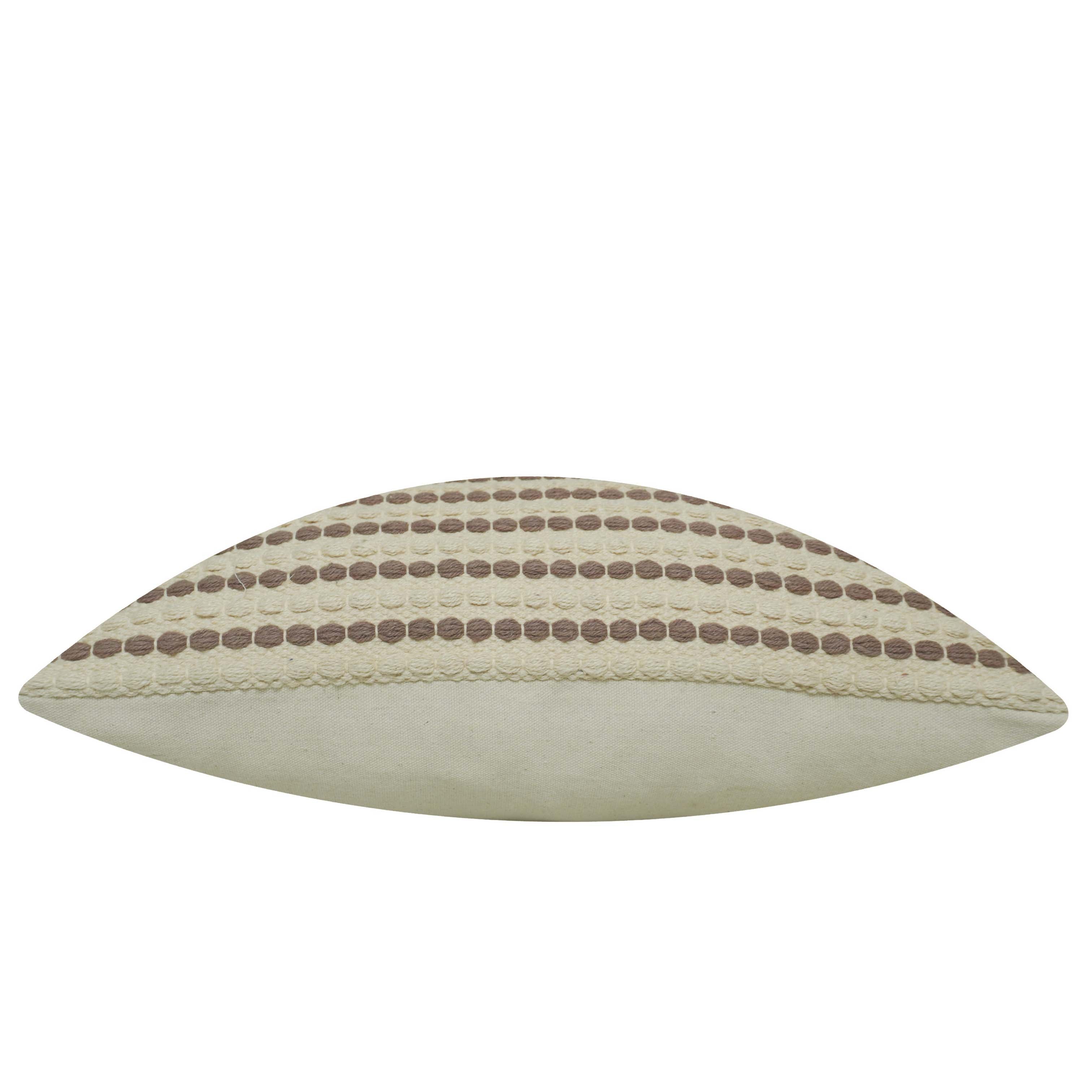 Handwoven Cotton Cushion Cover 45x45 cm – Ivory & Taupe Striped Textured Design | Handmade Boho Home Décor