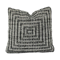 Handgewebter Jute-Kissenbezug – Schwarz & Natur Geometrisches Muster | Rustikales Boho-Dekor | 45x45 cm