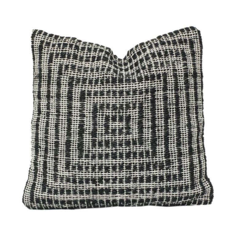 Handwoven Jute Cushion Cover – Black & Natural Geometric Pattern | Rustic Boho Decor | 18x18 Inch