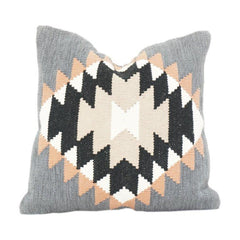 Handwoven Geometric Cotton Cushion Cover – Modern Tribal Pattern in Grey, Black & Beige (18x18 Inch)