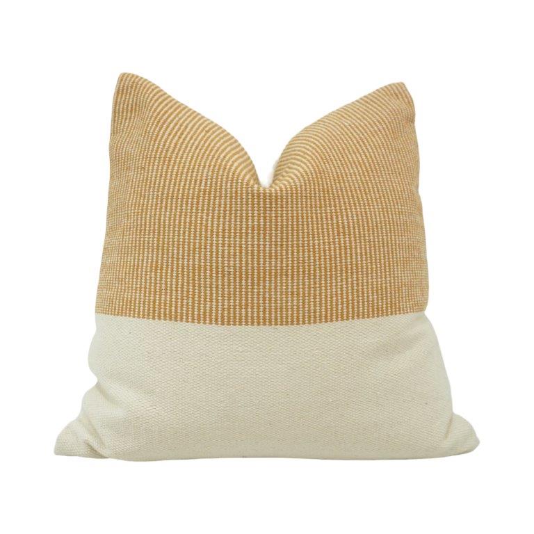 Handmade Two-Tone Cotton Cushion Cover 45x45 cm | Mustard & Ivory Textured Decorative Pillow Cover - Bulk manufacturer & supplier from Panipat, India