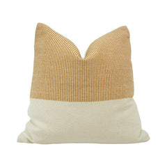 Handmade Two-Tone Cotton Cushion Cover 45x45 cm | Mustard & Ivory Textured Decorative Pillow Cover