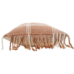 Handmade Woven Cotton Cushion Cover 45x45 cm | Boho Textured Throw Pillow Cover with Tassels | Terracotta Beige Decorative Cushion