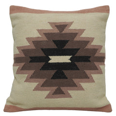 Handwoven Cotton Cushion Cover 45x45 cm | Geometric Tribal Pattern | Decorative Boho Throw Pillow Cover with Concealed Zip | Beige & Brown