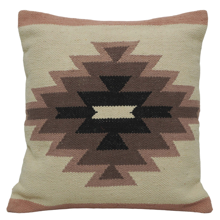 Handwoven Cotton Cushion Cover 45x45 cm | Geometric Tribal Pattern | Decorative Boho Throw Pillow Cover with Concealed Zip | Beige & Brown