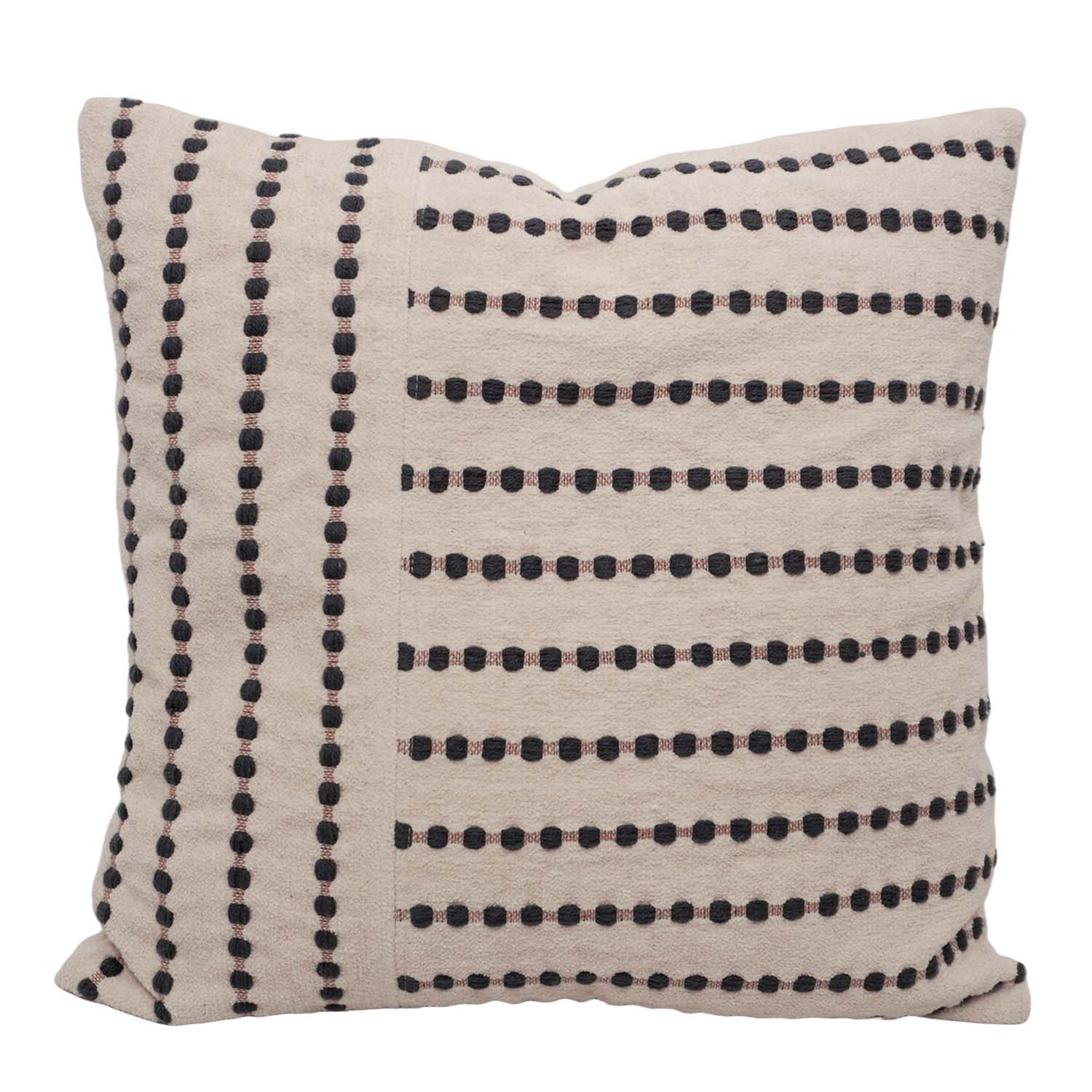 Handwoven Cotton Cushion Cover 45x45 cm | Ivory & Black Textured Woven Stripe Design | Decorative Throw Pillow Cover | Hidden Zip | Boho Modern Home Décor