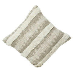 Textured Cotton Cushion Cover with Woven Stripes & Tufted Detail | Neutral Boho Throw Pillow Cover | 18x18 Inch