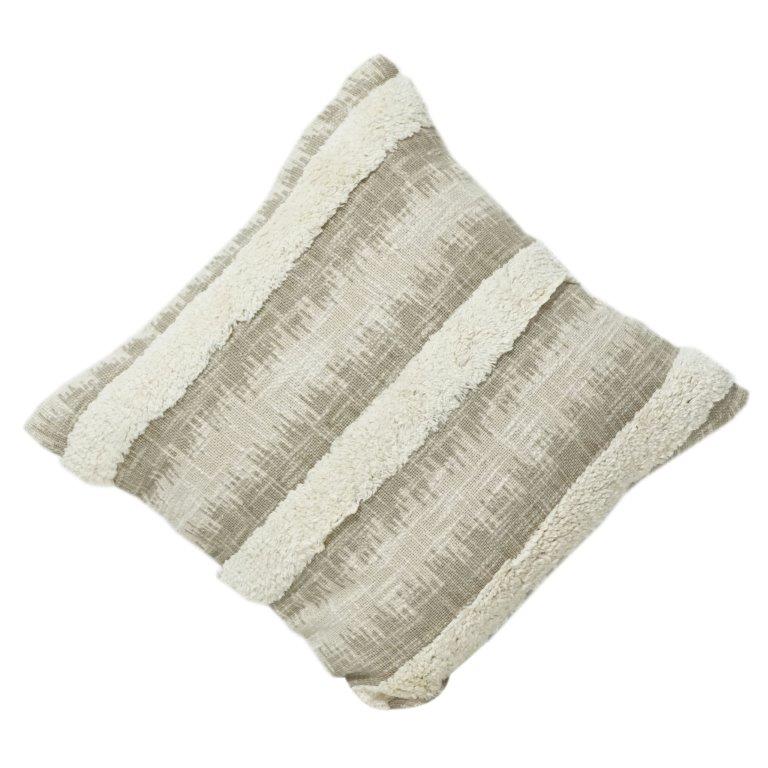 Textured Cotton Cushion Cover with Woven Stripes & Tufted Detail | Neutral Boho Throw Pillow Cover | 18x18 Inch