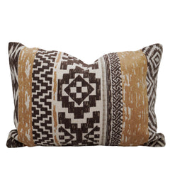 Brown Mustard & Ivory Tribal Jacquard Cotton-Blend Lumbar Cushion Cover 35x50 cm
