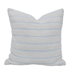 Handwoven Cotton Striped Cushion Cover 45x45 cm | Textured Woven Throw Pillow Cover | White & Sky Blue | Modern Farmhouse & Coastal Home Décor