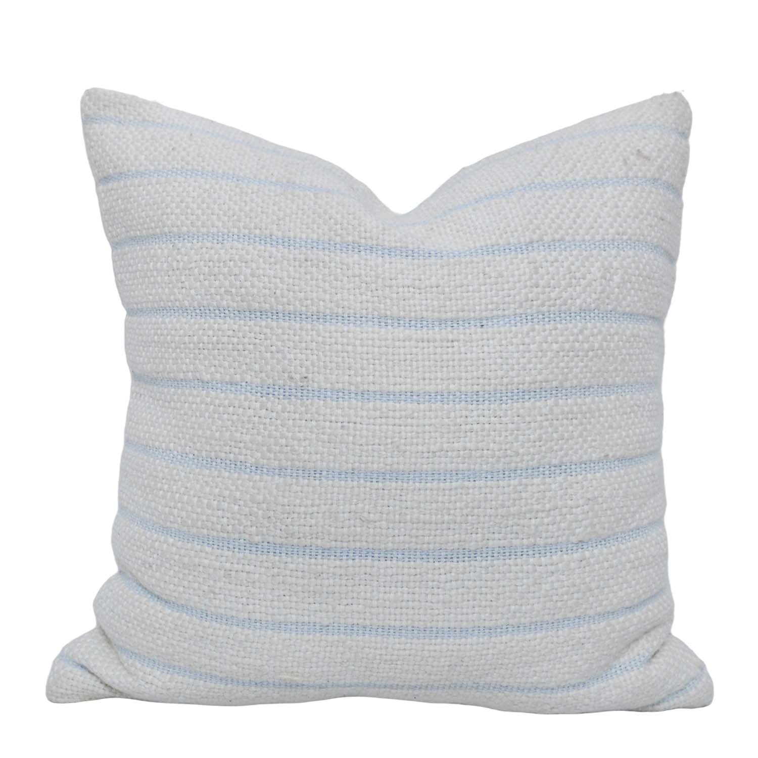 Handwoven Cotton Striped Cushion Cover 45x45 cm | Textured Woven Throw Pillow Cover | White & Sky Blue | Modern Farmhouse & Coastal Home Décor