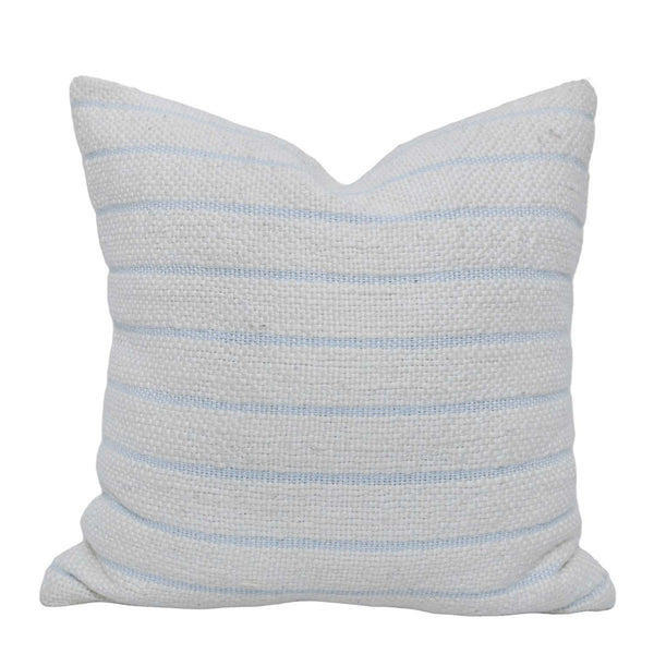 Handwoven Cotton Striped Cushion Cover 45x45 cm | Textured Woven Throw Pillow Cover | White & Sky Blue | Modern Farmhouse & Coastal Home Décor