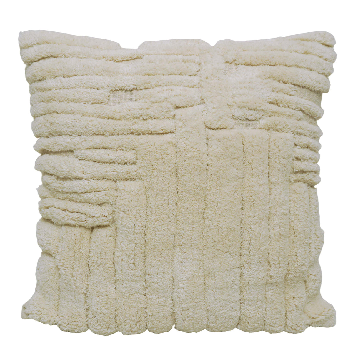 Handmade Tufted Cotton Cushion Cover 45x45 cm | Textured Geometric Ivory Throw Pillow Cover | Modern Boho Decorative Cushion Cover with Hidden Zipper