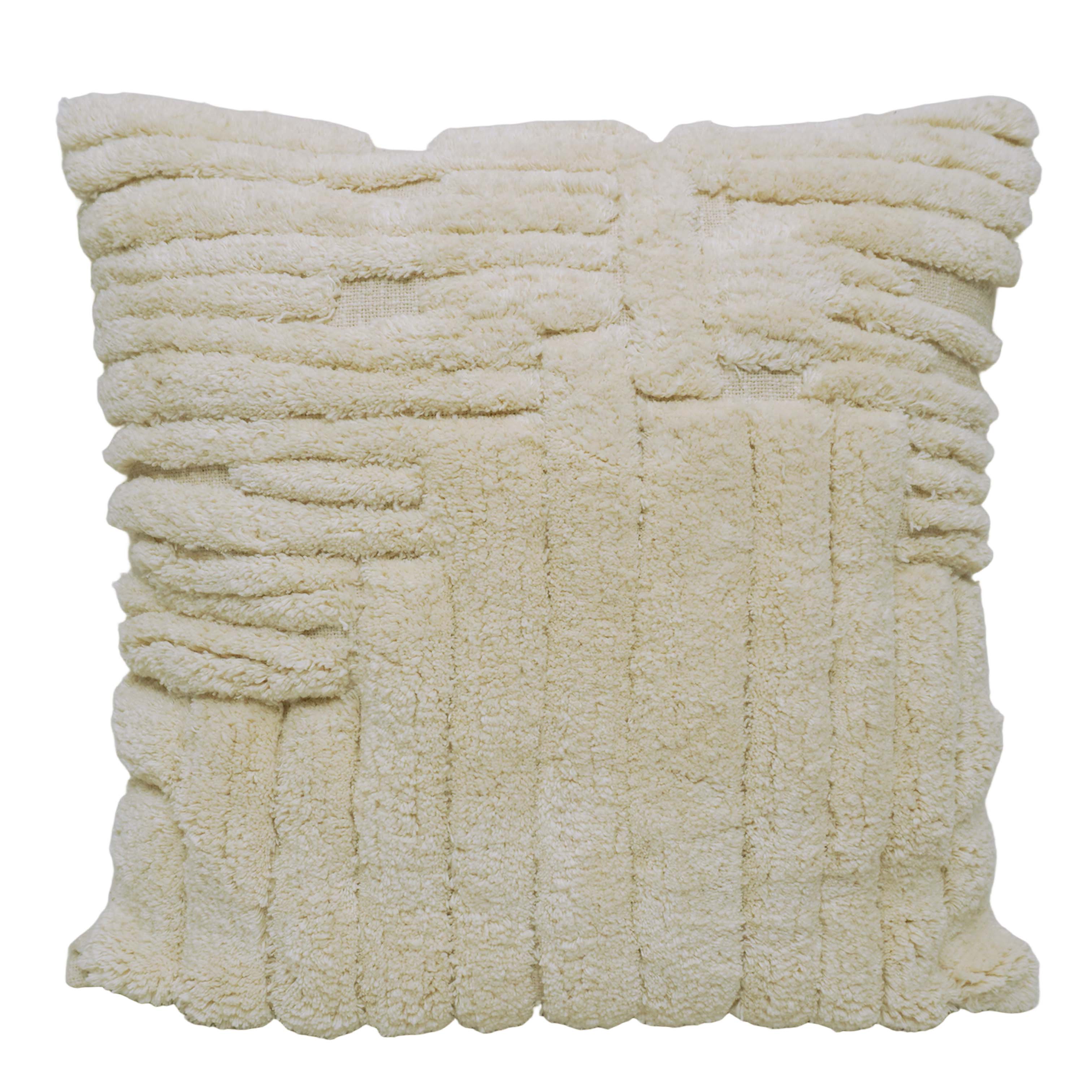 Handmade Tufted Cotton Cushion Cover 45x45 cm | Textured Geometric Ivory Throw Pillow Cover | Modern Boho Decorative Cushion Cover with Hidden Zipper