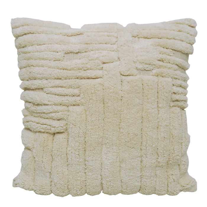 Handmade Tufted Cotton Cushion Cover 45x45 cm | Textured Geometric Ivory Throw Pillow Cover | Modern Boho Decorative Cushion Cover with Hidden Zipper