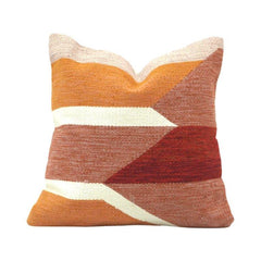 Handmade Geometric Cotton Cushion Cover 45x45 cm | Woven Boho Decorative Pillow Cover in Terracotta & Rust