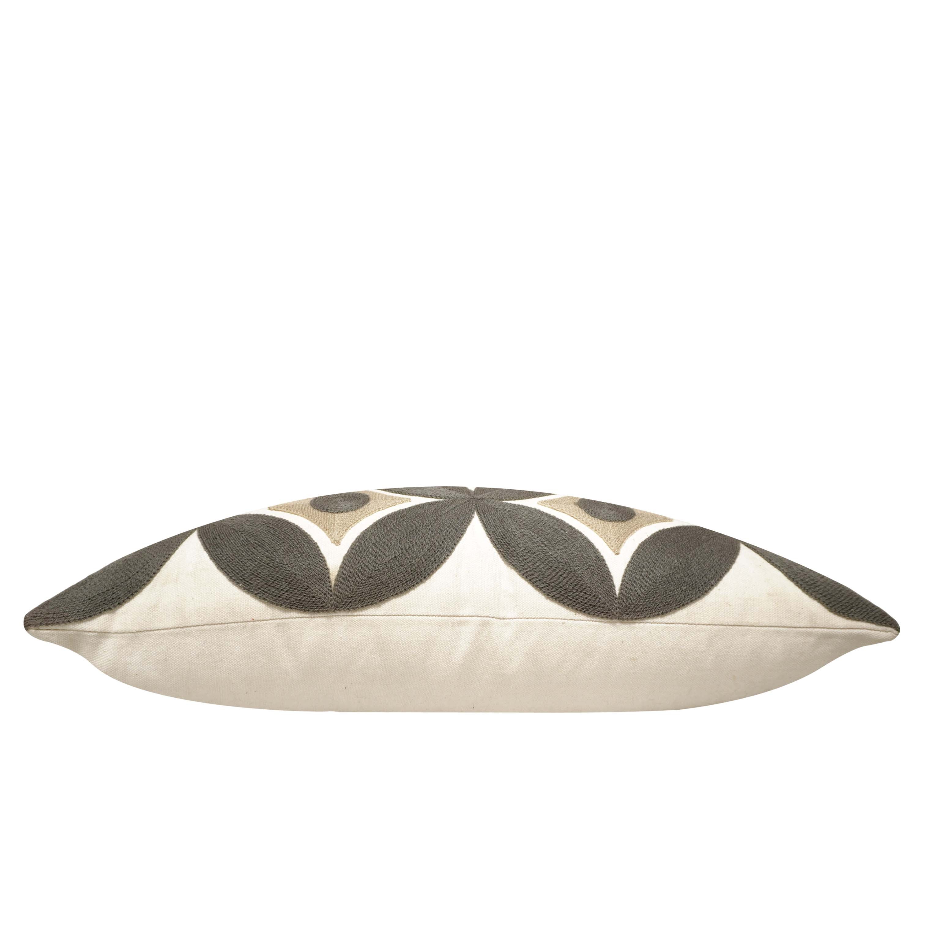 Embroidered Geometric Cotton Cushion Cover 45x45 cm | Modern Abstract Circle Pattern Decorative Throw Pillow Cover | Concealed Zip | Beige & Charcoal