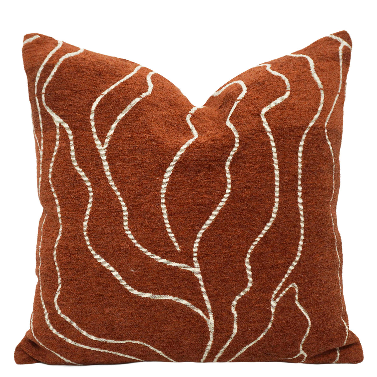 Rust Brown Jacquard Cushion Cover with Abstract Wavy Pattern – 45 x 45 cm